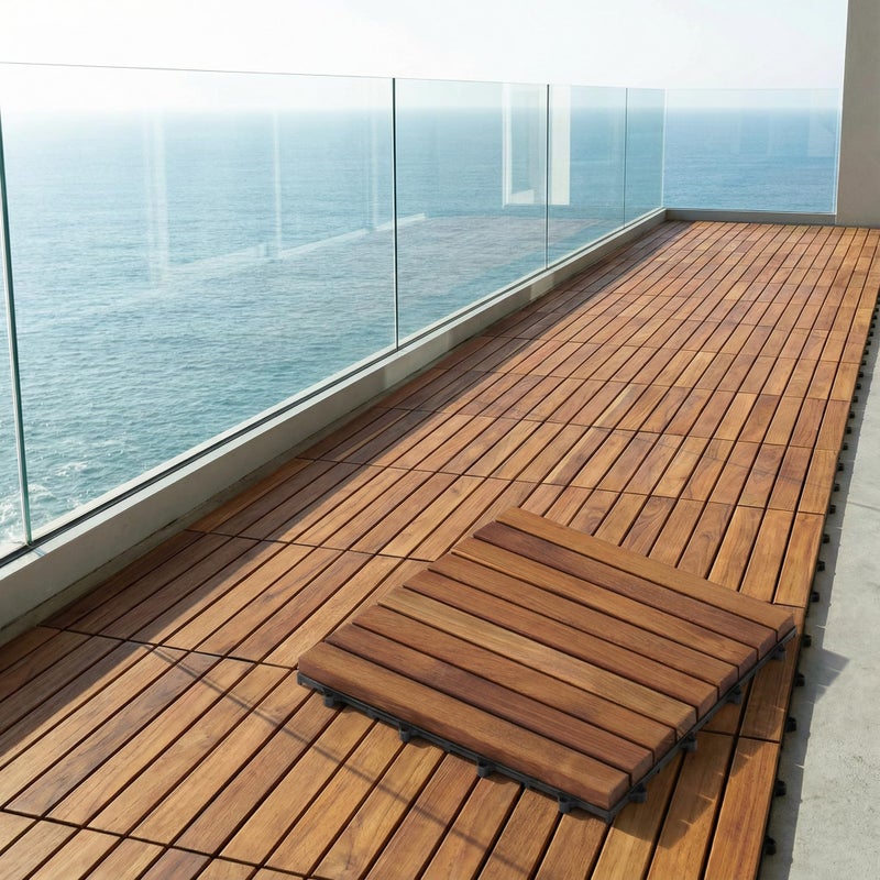 Bare Decor EZ-Floor in Solid Teak Wood, 1 Tile ONLY, Long Slat - Image 4